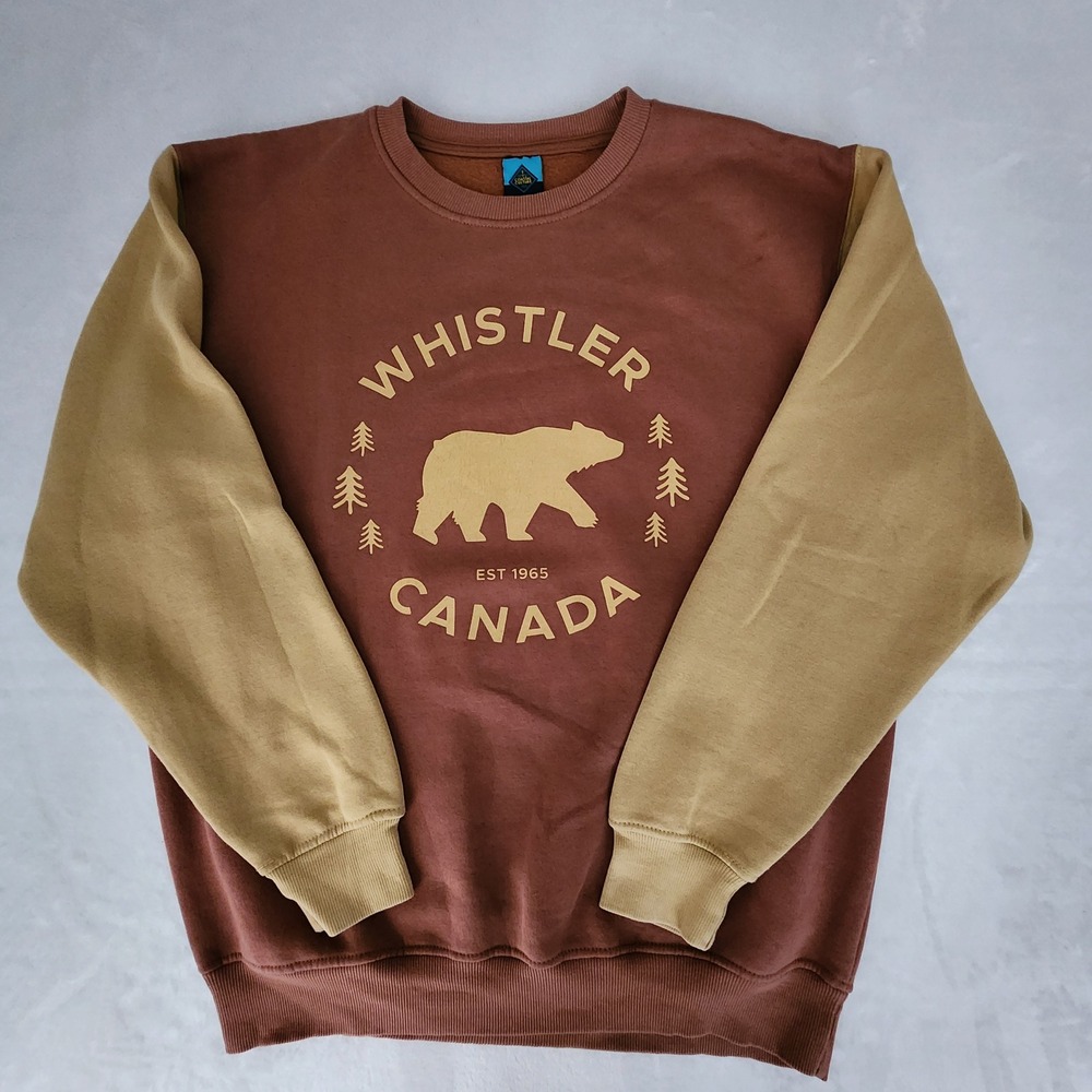 Whistler Canada Sweatshirt Mens Large Brown Tan Bear Graphic Retro BC Canada